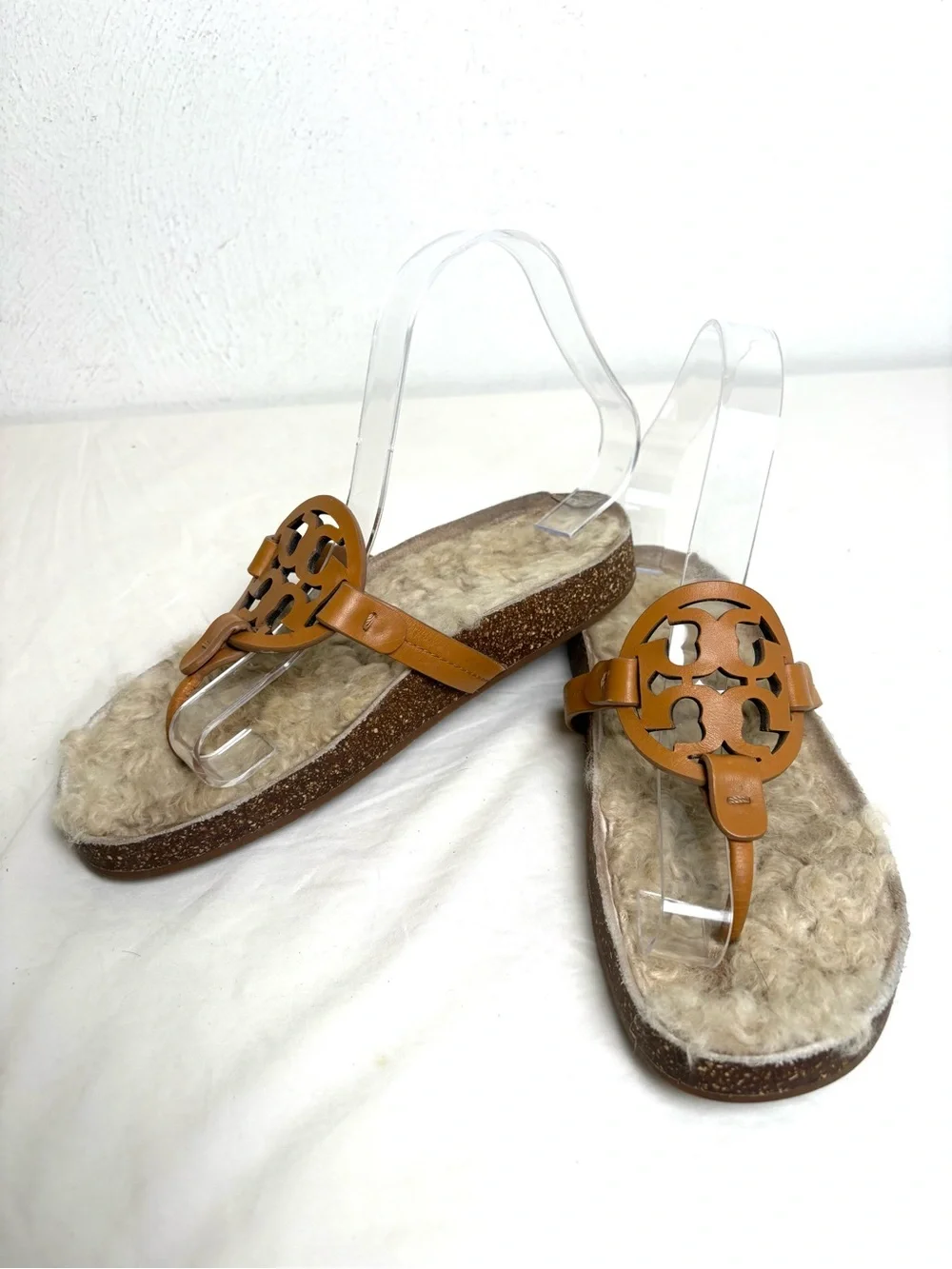 TORY BURCH Miller Cloud Shearling Leather Sandal Caramel/Buttermilk 6